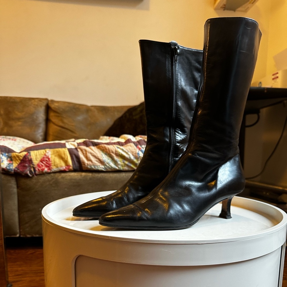 Manolo Blahnik Calf high boots with kitten heel